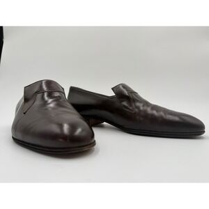 LASALLE Made in Italy Mens Leather Loafers Size 8 Dark Brown Slip On Dress Shoes